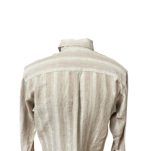 Jos. A. Bank Traveler’s Collection Linen Long Sleeve Button Shirt M Beige Stripe - Picture 6 of 11